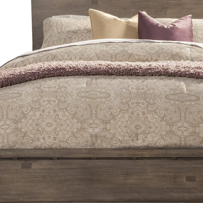 Marco de cama tamaño king de madera envejecida gris