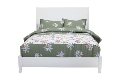 White Carved Geometric Solid Wood Queen Bed Frame