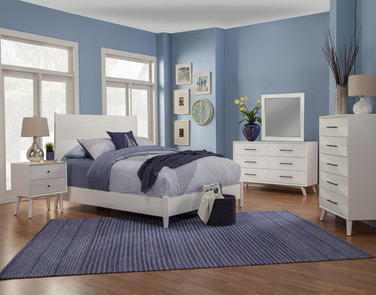 White Carved Geometric Solid Wood Queen Bed Frame