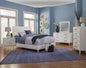 White Carved Geometric Solid Wood Queen Bed Frame