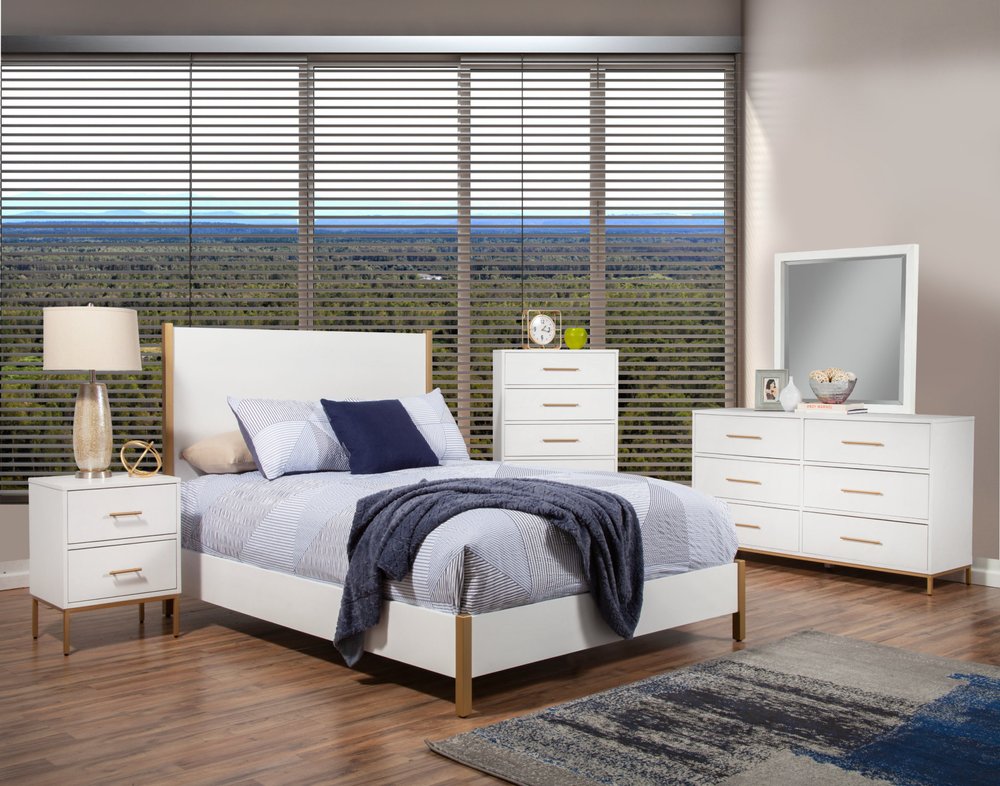 Natural and White Solid Wood And Upholstery Full Bed Frame