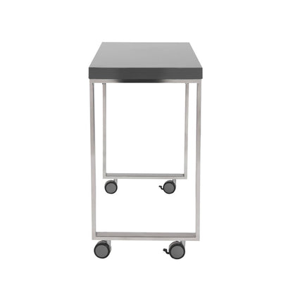39" Gray and Silver Wood and Stainless Steel Rolling Sled Writing Desk