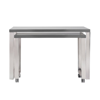 39" Gray and Silver Wood and Stainless Steel Rolling Sled Writing Desk