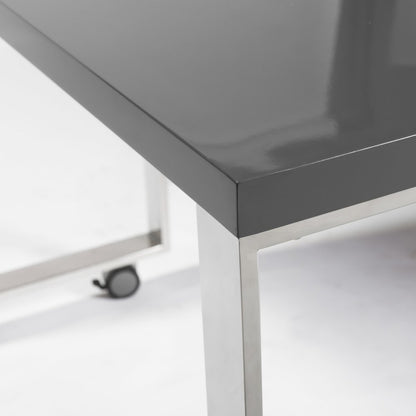 39" Gray and Silver Wood and Stainless Steel Rolling Sled Writing Desk