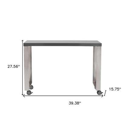 39" Gray and Silver Wood and Stainless Steel Rolling Sled Writing Desk