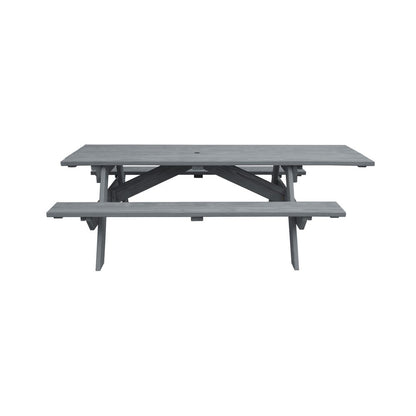 Mesa de picnic al aire libre de madera maciza gris con agujero para sombrilla