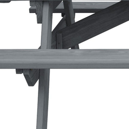 Mesa de picnic al aire libre de madera maciza gris con agujero para sombrilla