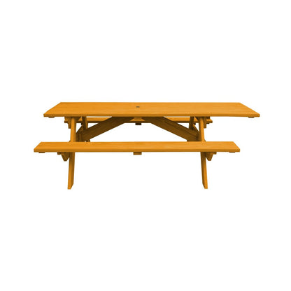 Mesa de picnic al aire libre de madera maciza natural con agujero para sombrilla