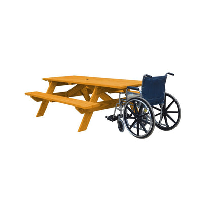 Mesa de picnic al aire libre de madera maciza natural con agujero para sombrilla