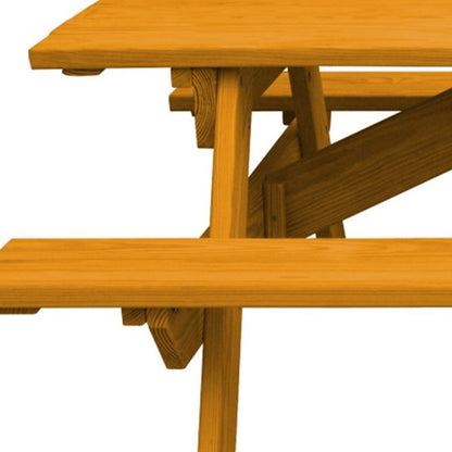 Mesa de picnic al aire libre de madera maciza natural con agujero para sombrilla