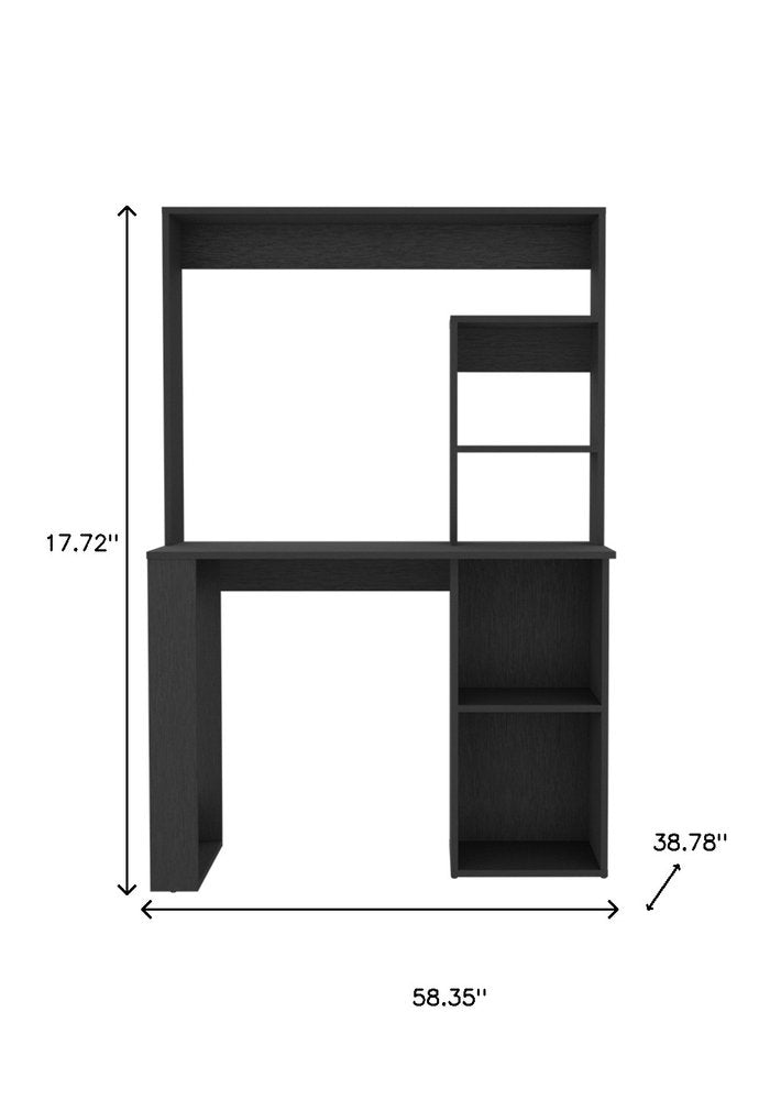 58" Black Wood Computer Desk With Hutch