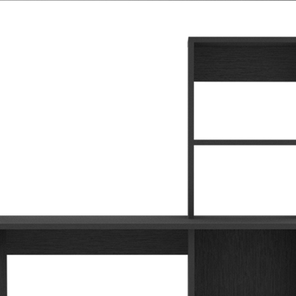 58" Black Wood Computer Desk With Hutch
