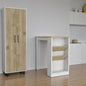 Conjunto de dos islas de cocina y armarios de despensa de madera de roble y blanco