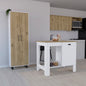 Conjunto de dos islas de cocina y armarios de despensa de madera de roble y blanco