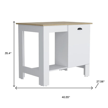 Conjunto de dos islas de cocina y armarios de despensa de madera de roble y blanco