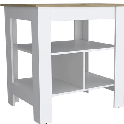 Isla de cocina de madera natural y blanca de 41" con espacio de almacenamiento