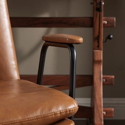 23" Off White Faux Leather And Brown Swivel Arm Chair