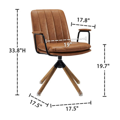 23" Off White Faux Leather And Brown Swivel Arm Chair
