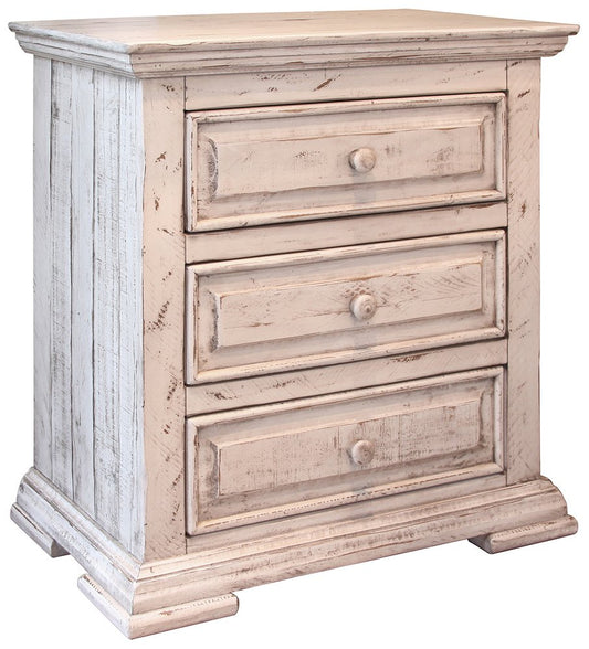 Mesita de noche de tres cajones de madera maciza blanca de 32"