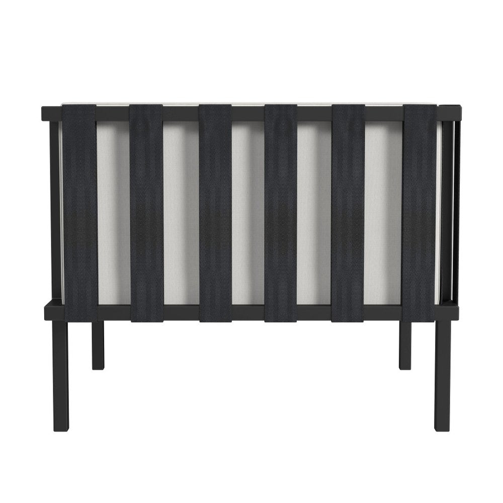 Sillón de exterior de metal negro de 83 cm con cojín blanco roto