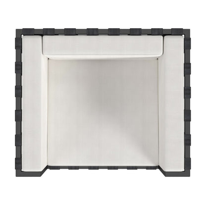 Sillón de exterior de metal negro de 83 cm con cojín blanco roto