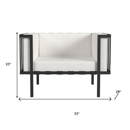 Sillón de exterior de metal negro de 83 cm con cojín blanco roto