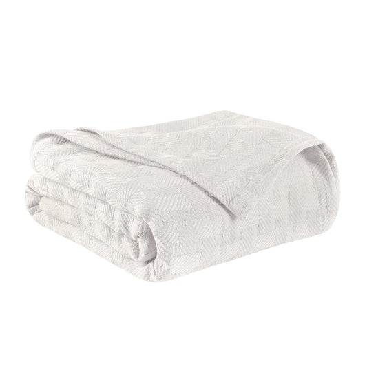 King White Cotton Basketweave Geometric Blanket