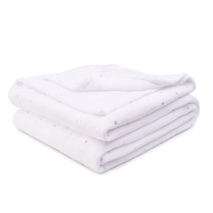 Twin Ivory Fleece Woven Polka Dots Plush Blanket