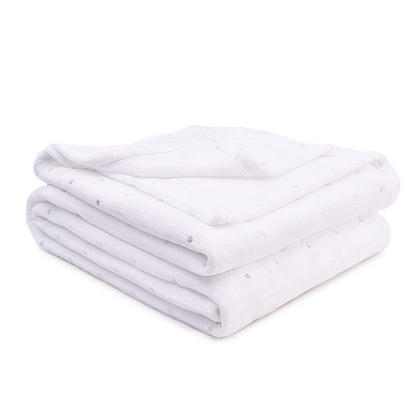 Twin Ivory Fleece Woven Polka Dots Plush Blanket