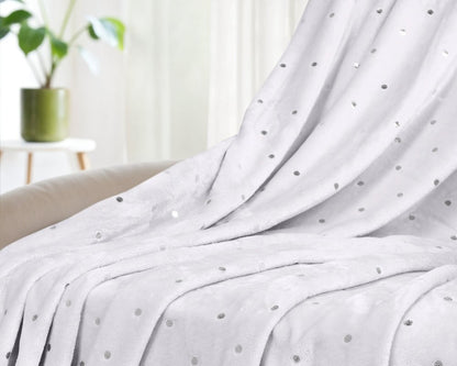 Twin Ivory Fleece Woven Polka Dots Plush Blanket