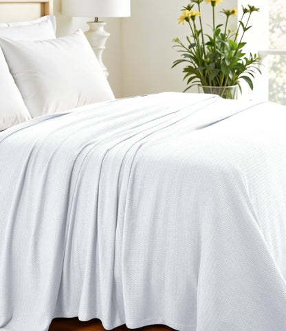 King White Cotton Waffle Weave Honeycomb Blanket