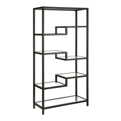 Black Metal and Glass Seven Tier Etagere Bookcase