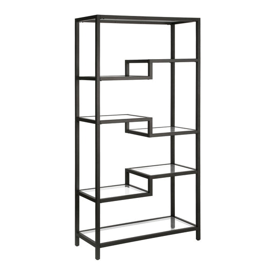 Black Metal and Glass Seven Tier Etagere Bookcase