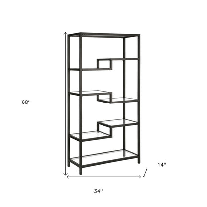 Black Metal and Glass Seven Tier Etagere Bookcase