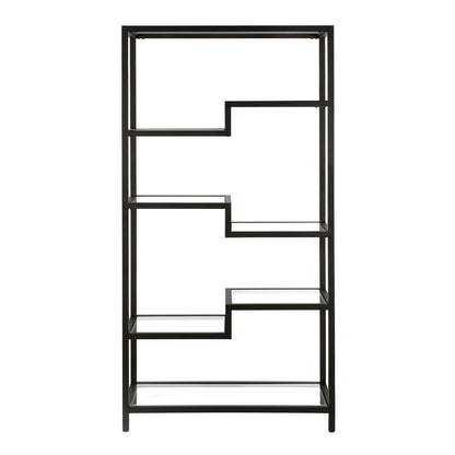 Black Metal and Glass Seven Tier Etagere Bookcase