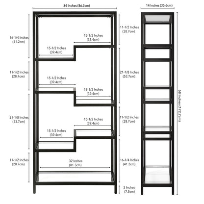 Black Metal and Glass Seven Tier Etagere Bookcase