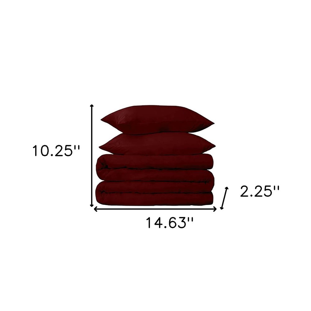 Juego de funda nórdica lavable de mezcla de algodón de 650 hilos en tono burdeos
