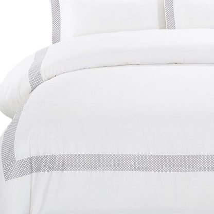 Juego de funda nórdica lavable, tamaño queen, 100 % algodón, 200 hilos, gris y blanco