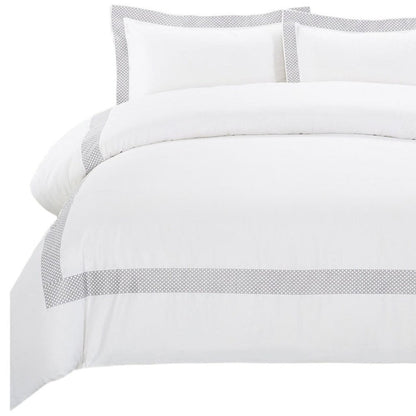 Juego de funda nórdica lavable, tamaño queen, 100 % algodón, 200 hilos, gris y blanco