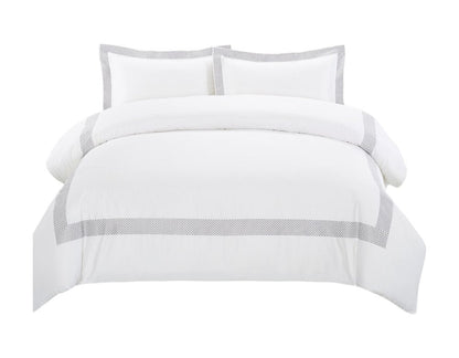 Juego de funda nórdica lavable, tamaño queen, 100 % algodón, 200 hilos, gris y blanco