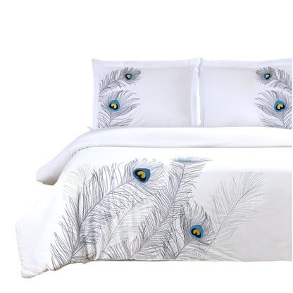 Juego de funda nórdica lavable de 200 hilos, 100 % algodón, color azul y blanco, tamaño king