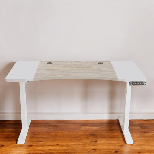 Escritorio de pie ajustable de 63" en marrón y blanco