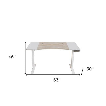 Escritorio de pie ajustable de 63" en marrón y blanco