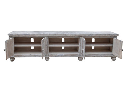 93" Desert Sand Solid Wood Cabinet Enclosed Storage Distressed TV Stand