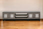 93" Gray Solid Wood Cabinet Enclosed Storage Distressed TV Stand