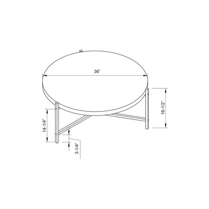 37" Natural And White Metal Round Coffee Table