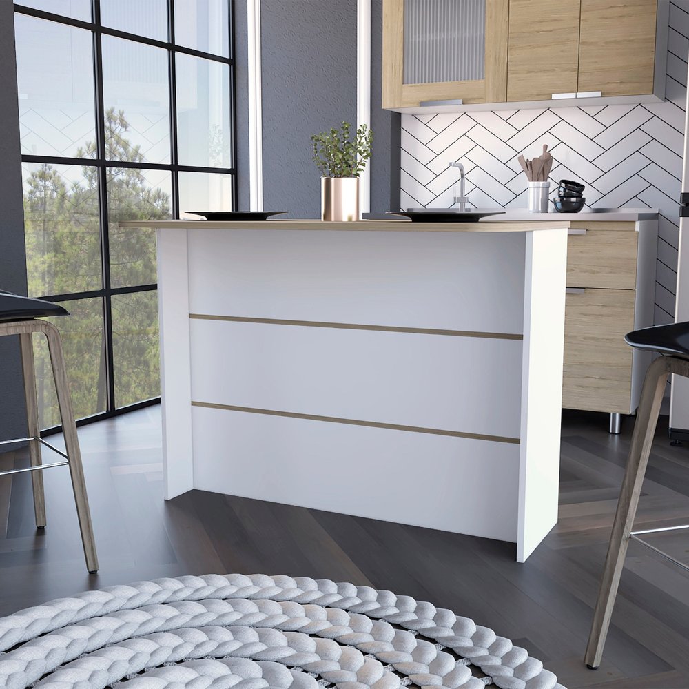 Isla de cocina blanca y natural de 47" con almacenamiento