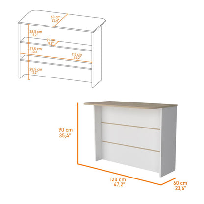 Isla de cocina blanca y natural de 47" con almacenamiento