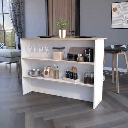 Isla de cocina blanca y natural de 47" con almacenamiento