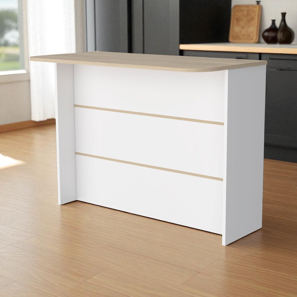 Isla de cocina blanca y natural de 47" con almacenamiento
